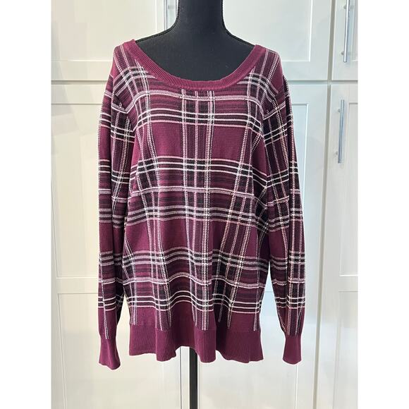 TORRID Long Sleeve Red Plaid Sweater Women's Plus Size 3 Crew Neck Plaid EUC 3X - Picture 2 of 8